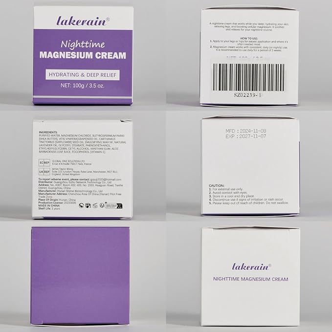 Nighttime Magnesium Cream, Hydrating and Non-Greasy Lavender Topical Magnesium Cream & Body Lotion with Shea Butter and Vitamin E, Relaxation and Sweet Sleep, 3.5 oz