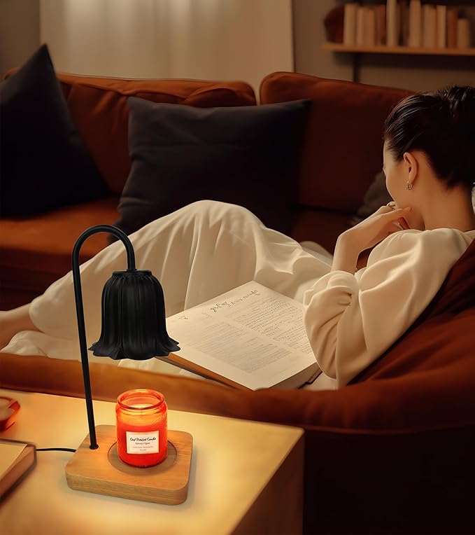 Candle Warmer Lamp, Dimmable Candle Warmer with 2 Bulbs, Birthday Gifts for Women Mom, Dad and Fathers, House Warming Gifts New Home Room Decor, 2H/4H/8H Timer Black Flower Candle Lamp Heater