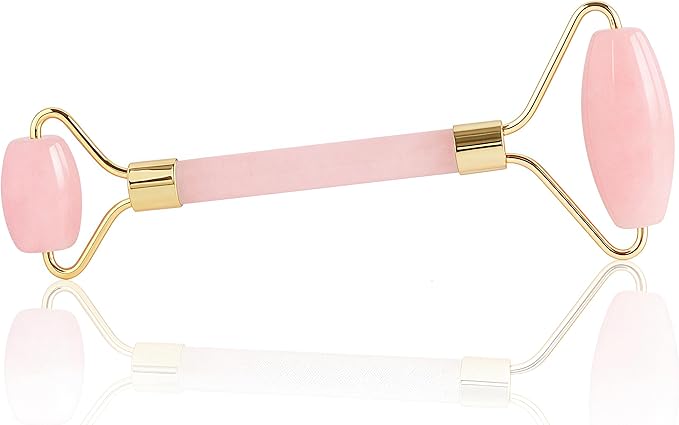 LZLRUN Rose Quartz Jade Roller Real Jade Gua Sha Board Mushroom Massager Face Lifting Tool Facial Guasha Massage Tool (Roller)