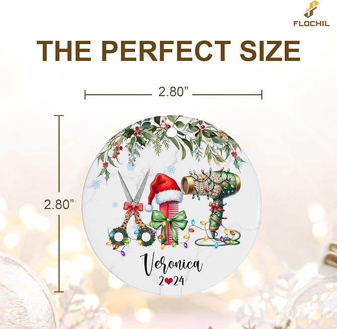 FLOCHIL Personalized Hairstylist Ornament, Custom Hairapist with Name, Hairdresser Ornaments for Christmas Tree, Gifts