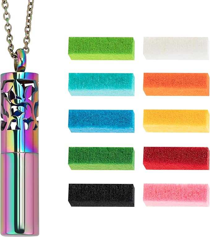 Aromatherapy Essential Oil Necklace, Fragrance Diffuser Pendant for Women and Men, Ideal Gift for Birthday, Christmas, and Valentine's Day (Colorful)