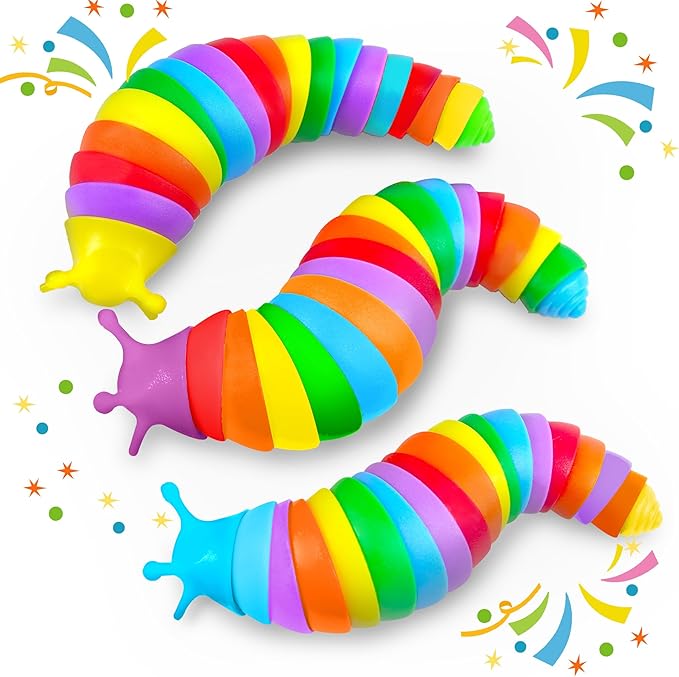 Large Fidget Slug Pack 3PCS for Toddler Kids, Baby Airplane Travel Activities Road Trip Car Toy ASMR Sensory Toys Restaurant Figette Worm Gift for Girl Boy Adult Autism Autistic ADHD Caterpillar Stim