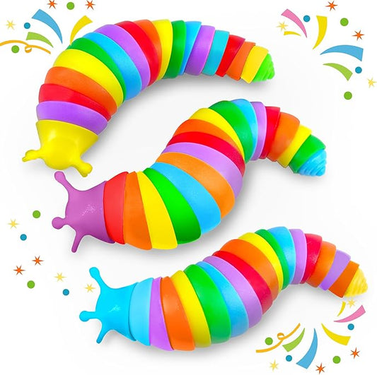 Large Fidget Slug Pack 3PCS for Toddler Kids, Baby Airplane Travel Activities Road Trip Car Toy ASMR Sensory Toys Restaurant Figette Worm Gift for Girl Boy Adult Autism Autistic ADHD Caterpillar Stim