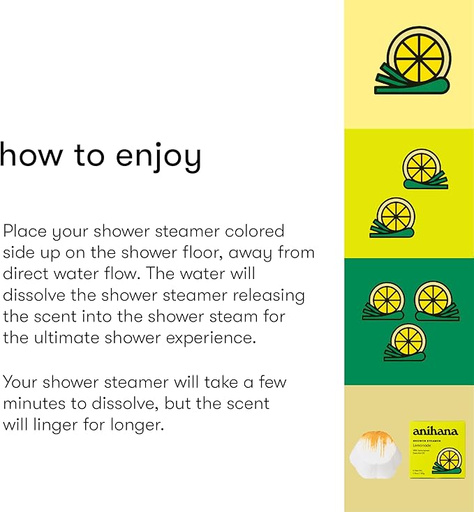 ANIHANA Shower Steamers 4 Pack with Lemongrass Essential Oils, Paraben Free, Cruelty Free, Refreshing Lemonade Scent, 1.76 oz Each