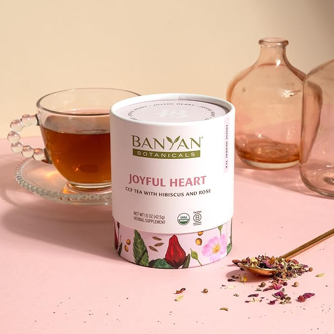 Banyan Botanicals Joyful Heart CCF Tea Loose Leaf Organic Herbal Tea Uplifting and Aromatic with Hibiscus, Tulsi, and Rose 1.5 oz. Non-GMO Sustainably Sourced