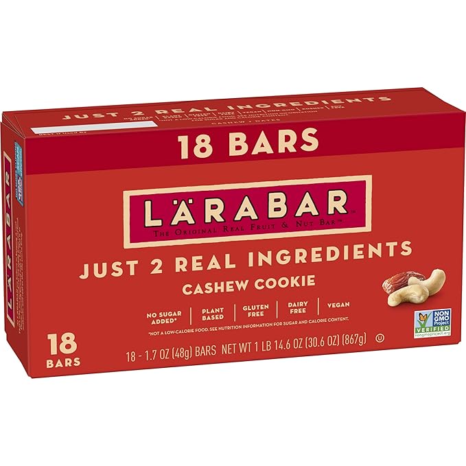 Larabar Cashew Cookie, Gluten Free Vegan Fruit & Nut Bars, 1.7 oz, 18 ct
