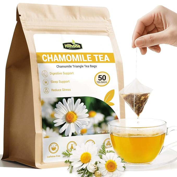 Chamomile Tea Bags, Chamomile Flower Herbal Tea - Sugar-Free, Caffeine-Free, 50 Teabags