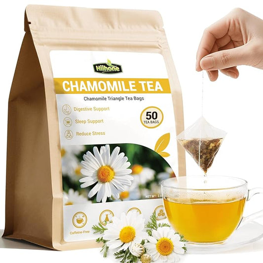 Chamomile Tea Bags, Chamomile Flower Herbal Tea - Sugar-Free, Caffeine-Free, 50 Teabags