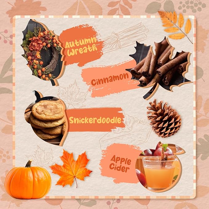 Autumn Scented Wax Melts, Fall Soy Wax Melts Gift Set, Wax Cubes/Tarts for Warmer - Pumpkin Spice, Caramel Apples, Candy Corn, Vanilla, Apple Cider, Cinnamon, Snickerdoodle, Autumn Wreath, 8x2.6 oz