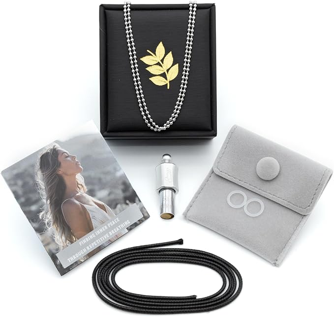 Anxiety Necklace 528 Hz Breathing Meditation Whistle Mindfulness Device for Stress Relief Calm Meditation Adjusting Breathing Anxiety Relief Necklace, Stress Relief Gift for Men Women-Silver