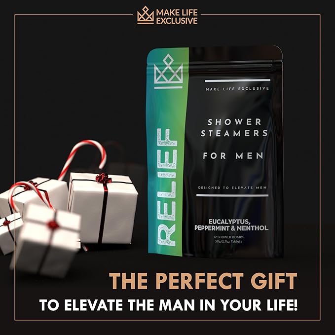 Shower Steamers for Men - Relief - Eucalyptus Peppermint Menthol - Organic Shower Bombs - 12 Pack Natural Relaxing Tablets - Strong Scented Long Lasting Aromatic Steamers - Better Breathe Clear Sinus