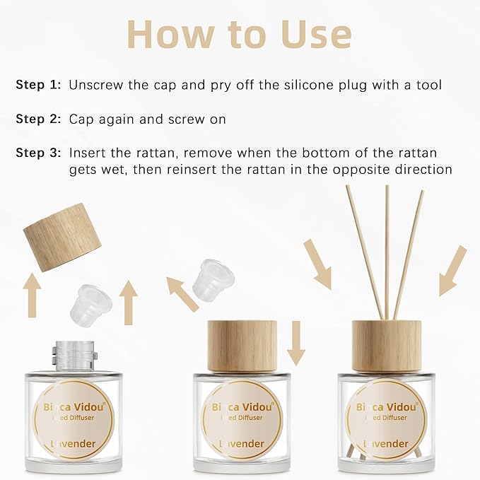 Reed Diffuser Set, Binca Vidou Lavender & Osmanthus Natural Perfume Scent Oil Diffusers with Sticks & Spray Bottle for Home Office Bathroom Aromatherapy Decor 1.69oz x 2