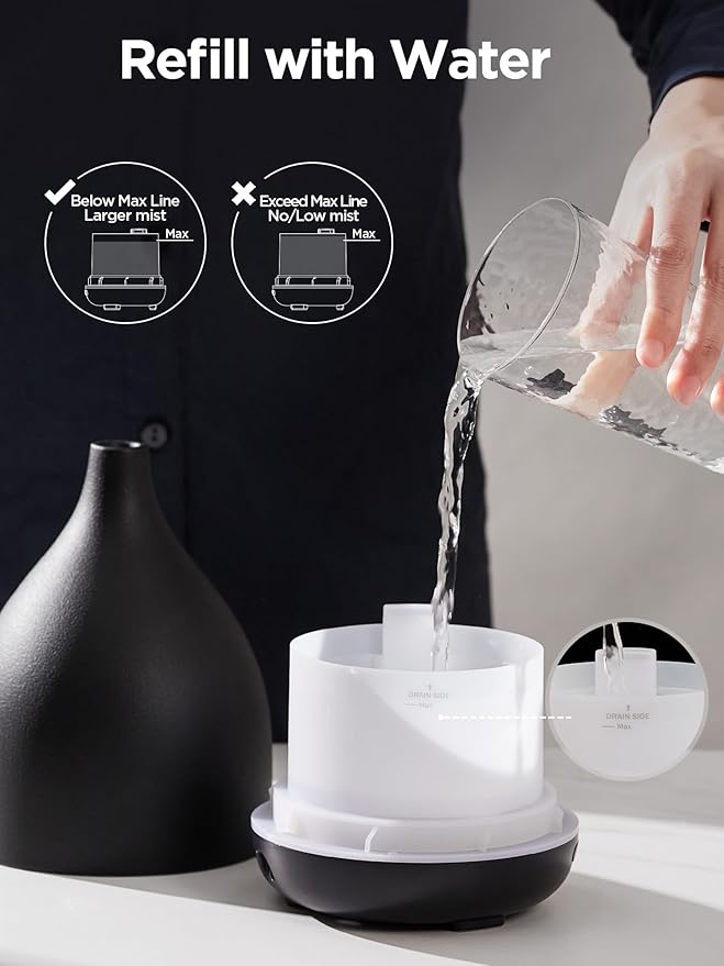 InnoGear Oil Diffuser, 300ML Ceramic Diffuser for Essential Oils Handcrafted Aromatherapy Diffuser Ultrasonic Cool Mist Humidifier with 4 Timers Waterless Auto Off for Room Office, Black