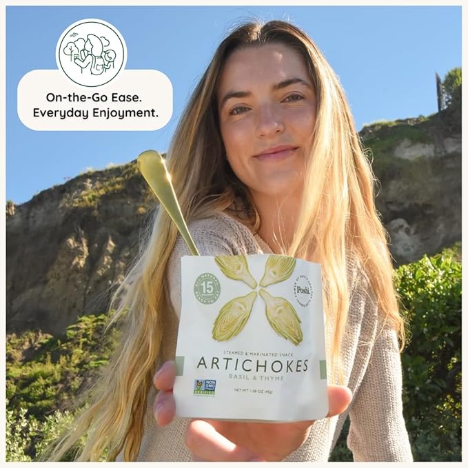 POSHI Artichoke Hearts with Basil and Thyme – Ready-to-Eat Snack Pack – Vegan, Keto, Low Carb, Gluten Free, Non-GMO (10 Pack, 1.58 oz)