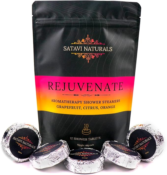 Aromatherapy Shower Steamers (12-Pack) Rejuvenate - Grapefruit, Citrus, Orange Scented Vapor Tabs for Self-Care, Aromatic Shower Bath Bombs, Natural Essential Oils for Women & Men