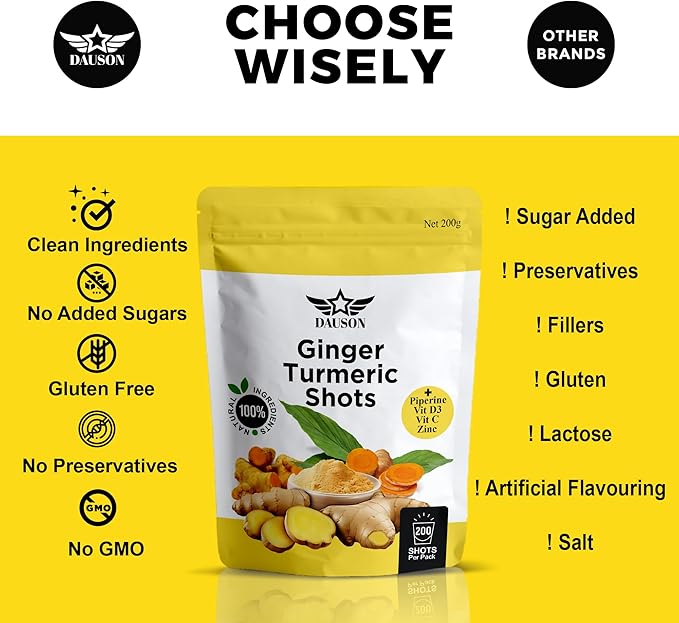Ginger Turmeric Supplements with Piperine, Vitamin C, Vitamin D3 & Zinc | Turmeric Ginger Shots for Joint, Heart, Brain, Gut & Skin Health | 200 Servings | Ayurvedic | Powder