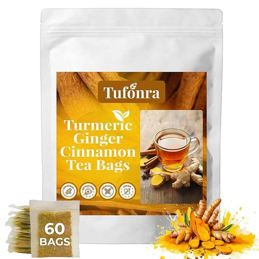 Premium Turmeric Ginger Cinnamon Tea Bags, Turmeric Cinnamon Ginger Tea, 100% Natural Hand-Made Blend Ginger Tea, No Sugar, No Caffeine, No Gluten, Vegan (1)
