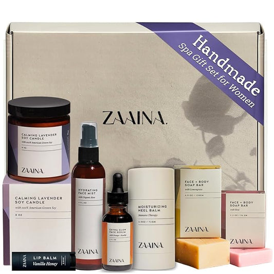 ZAAINA Spa Gift Set for Her - Relaxation Spa Kit for Women, Handmade in USA, Pampering At Home Bath and Body Self Care Spa Package, Luxury Spa Birthday Gifts for Women, Spa Gift Basket for Mom