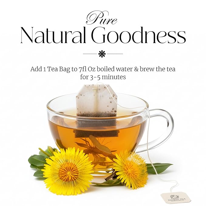 50 PACK Dandelion Tea Bags – Individual Wrapped Tea Bags – All Natural Herbal Tea | Caffeine Free | No Preservatives, No Sugar – Great For All Seasons