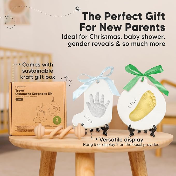 Baby Hand and Footprint Kit - Personalized Newborn Footprint Ornament, Clay Handprint Keepsake, Easy DIY Dog Paw Print Kit, Baby Shower Gifts for Boys, Girls, New Mom Gifts (Jingles)