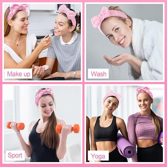 WILLBOND Spa Headband Bow Hairband Facial Makeup Women Face Wash Adjustable Skincare Headbands Flannel Towel Soft Head Wraps for Women Shower Washing Face(Sweet,24 Pieces)