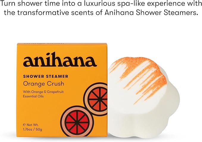 ANIHANA Shower Steamers 4 Pack with Orange & Grapefruit Essential Oils, Paraben Free, Cruelty Free, Refreshing Orange Crush Scent, 1.76 oz Each