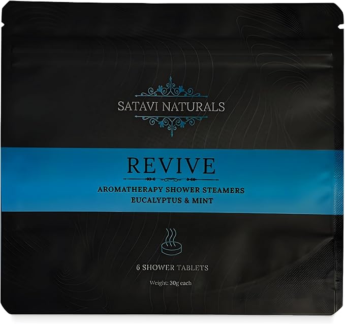 Aromatherapy Shower Steamers (6-Pack) Revive - Eucalyptus & Mint Scented Vapor Tabs for Self-Care, Aromatic Shower Bath Bombs, Natural Essential Oils for Women & Men