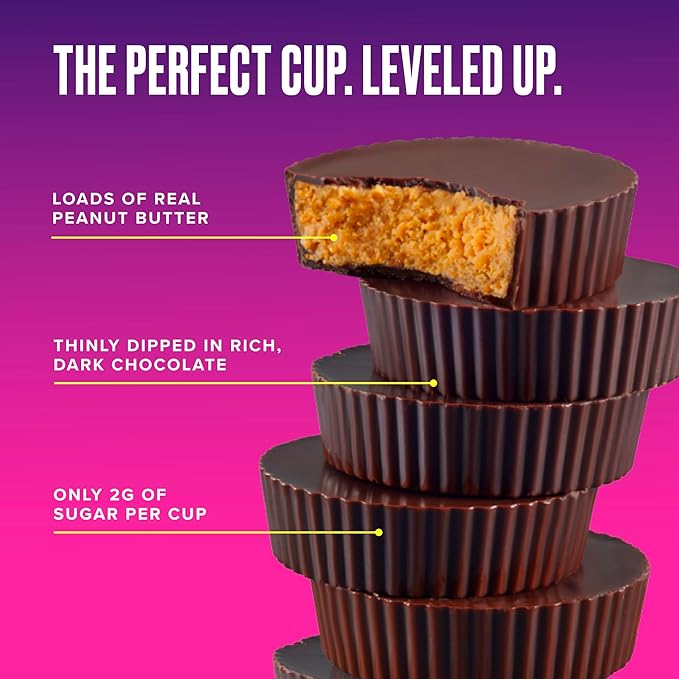SkinnyDipped Dark Chocolate Peanut Butter Cups, 2g Sugar per Cup, Keto Friendly, Low Carb, Gluten Free, 3.2oz, 4 Pack (24 Cups Total)