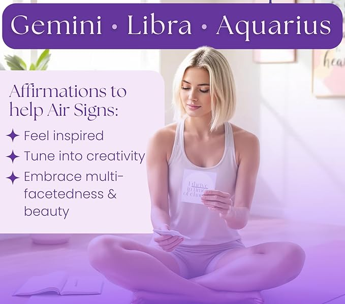 Affirmation Cards for Air Signs - Gifts for Gemini, Libra, Aquarius. Inspirational Card Set with 40 Daily Positive Affirmations, Spiritual Self Care, Zodiac Collection