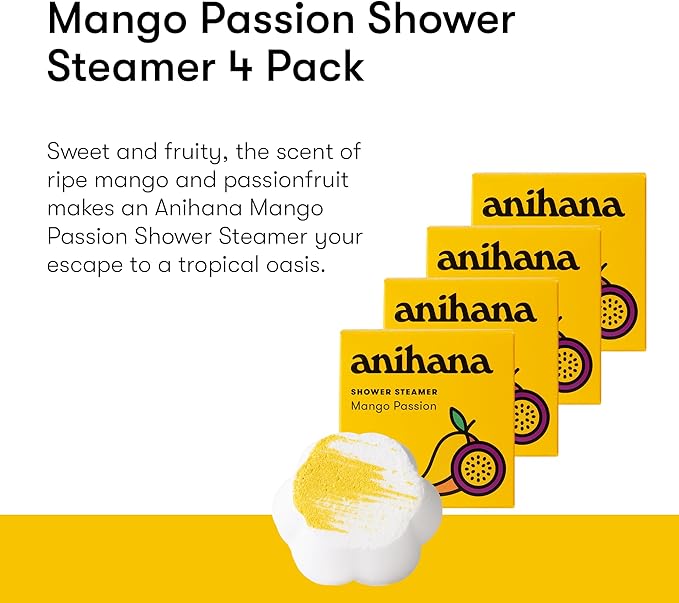 ANIHANA Shower Steamers 4 Pack, Paraben Free, Cruelty Free, Refreshing Mango Passion Scent, 1.76 oz Each