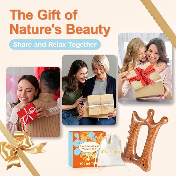 Wooden Gua Sha Tool for Face&Body - 6 in 1 Facial Massager for Lymphatic Drainage - Guasha Body Sculpting Tools Therapy Massage Tool for Cellulite,Jaw Lifting,Muscle Relief - Relaxation Gifts