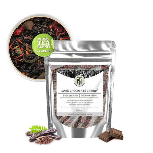 Nelson's Tea Dark Chocolate Cherry - Rich blend of Pu-erh Black Tea, Chocolate Chips, Wild Cherry Bark, Dried Cherries Herbal Loose Leaf Tea - Sample 0.5 Oz