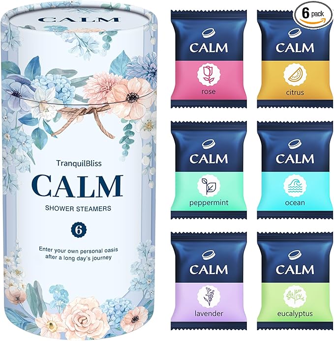 TranquilBliss Shower Steamers 6 Count, Scented Shower Bombs with Organic & Natural Fragrance, Self-Care & Relaxation Birthday Gifts for Women Who Have Everything - Valentine's Day Presents
