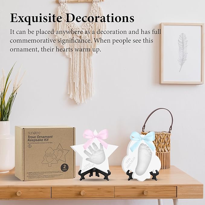 Baby Handprint Footprint Keepsake Ornament Kit, Personalized Baby Foot Printing Kit for Newborn Clay Impression Handmade DIY Imagination to Create