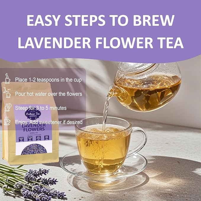 Ovikaso Tea, Lavender Tea, 16 Ounce (1 Lb), 100% Natural Food Grade, For Tea, Baking, Crafts, DIY Beauty, Sachets & Fresh Fragrance, No Sugar, No Caffeine, Loose Leaf, Resealable Kraft Bag
