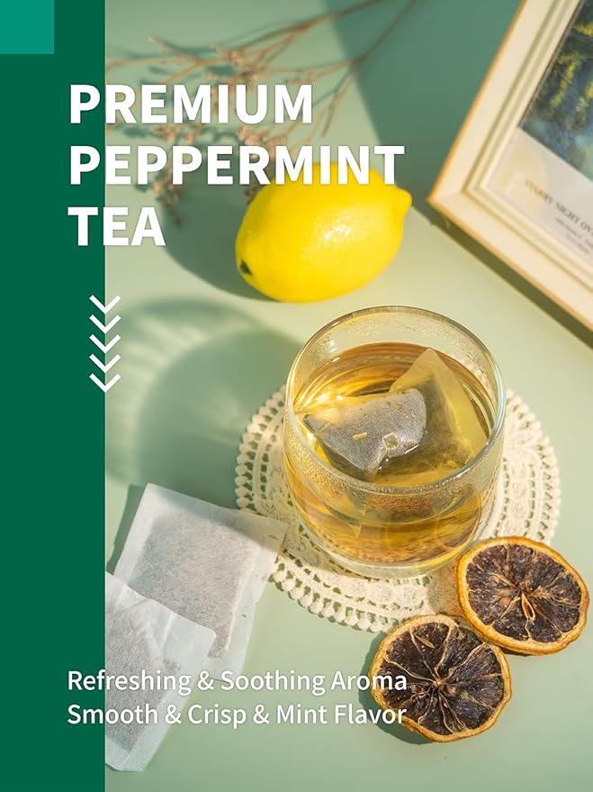 HYNTMYT Peppermint Tea Bags, Natural Peppermint Leaves, Crisp Mint Flavor, Caffeine Free, 100 Count