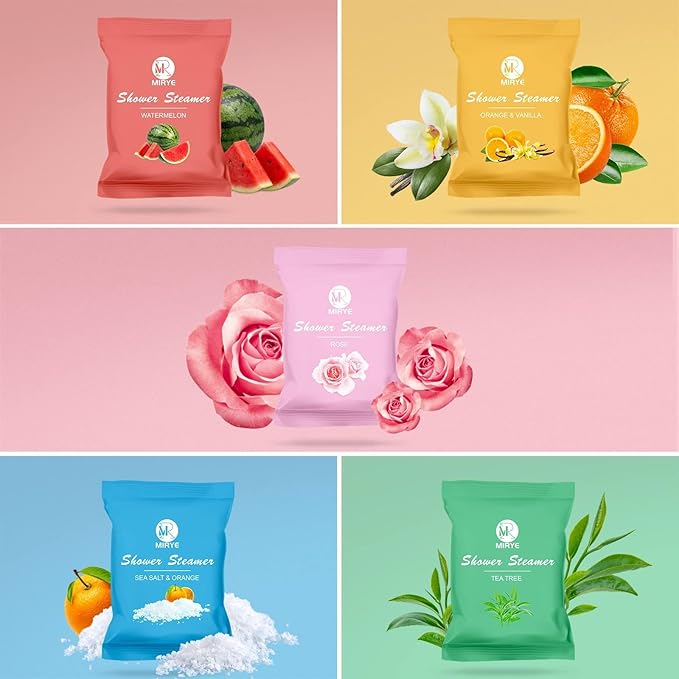 Shower Steamers Aromatherapy - 20 Pack Shower Bombs Aromatherapy Birthday Gifts for Women, Organic Watermelon, Orange & Vanilla, Sea Salt & Orange, Rose, Tea Tree, Gift for Women