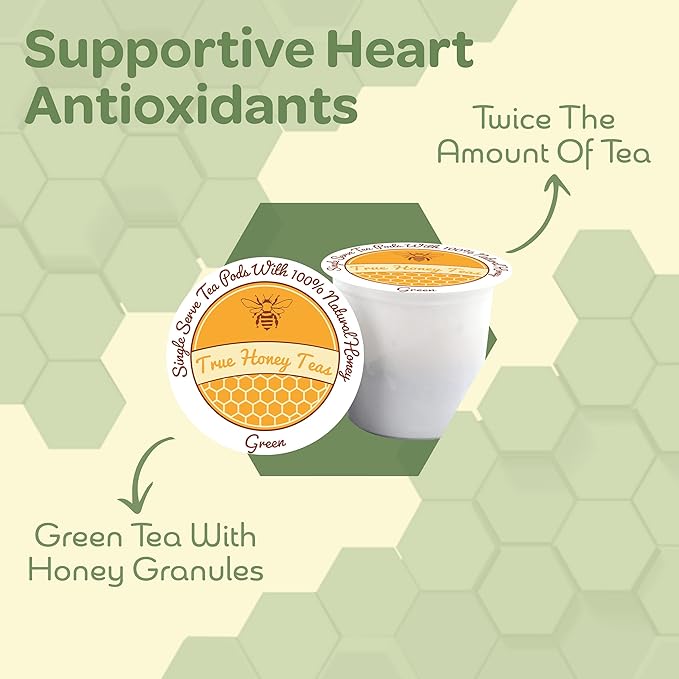 True Honey Green Tea Pods - Honey Crystals Blended in Every Tea Pod, Supports Heart Health, Excellent Antioxidants, All Natural, Organic, Herbal & Caffeine-Free, 22 Green Tea Pods