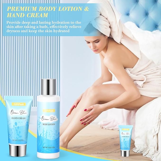 Birthday Gifts for Women, Ocean Scented Relaxing Spa Gift Baskets for Women Mom Her Wife Sister Friends Coworker Employee, Self Care Bath and Body Gift Set for Mother's Day Birthday Inspirational Gift