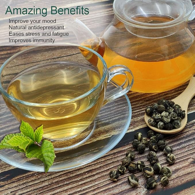 FullChea - Jasmine Pearl Tea - Jasmine Dragon Pearls - Loose Leaf Green Tea - Jasmine Green Tea with Delightful Aroma 4oz / 113g (Pack of 2)