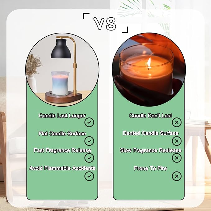 SOKCVSEA Candle Warmer Lamp - Candle Lamp Warmer with Timer Height Adjustable, Birthday Gifts for Mom Women, House Warming Gifts New Home Decor, Wax Melt Warmer with 2 Bulbs G.Black Gold