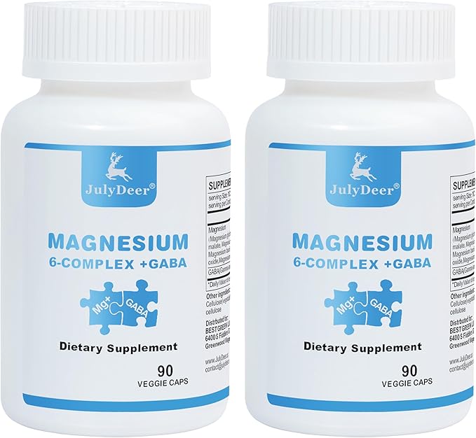 2 Bottles Sixfold Magnesium Complex | 350mg of Magnesium Glycinate, Malate, Citrate, Taurine, Oxide, L-threonate for Muscles,Nerves,& Energy, GABA Sleep Support | High Absorption | Vegan | 90 Capsules