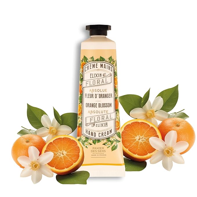 Panier des Sens - Small Hand Cream for Dry Cracked Hands โ Orange Blossom Mini Hand Lotion for Dry Skin - With Sweet Almond and Olive Oil - Hand Care 96% Natural Ingredients - Travel Size 1 floz