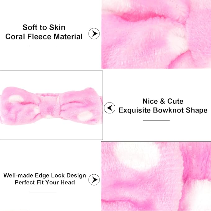 Casoty 12 Pcs Skincare Headbands, Spa Headband for Washing Face, Soft Coral Fleece Headbands for Makeup, Bow Hair Band, Make Up Accessoriesfor Face Washing Shower Skin Care Yoga