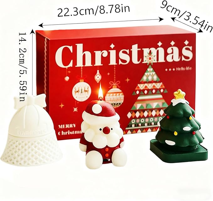 Christmas Candles, Handmade Christmas Aromatherapy Candle Gift Set-3 Piece Set with Santa Claus,Christmas Tree & Bell Shaped Candles, Ideal Holiday Gift for Family, Friends