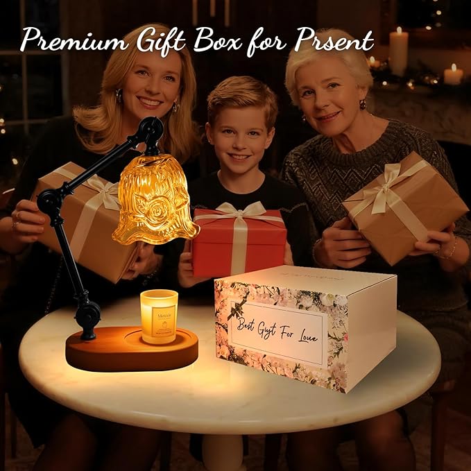 Candle Warmer Lamp, Dimmable Wax Melting Warmer with Adjustable Height, Bedroom Living Room Home Decor, Birthday Relaxation Gifts for Women (Amber, Flower)