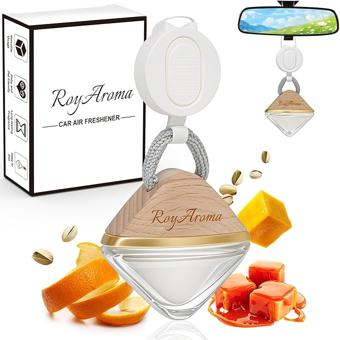 Long Lasting Car Fresheners for Women, Non Toxic Car Air Freshener with Adjustable Rope,Luxury Cars Diffusers for Essential Oils, Clear Plant-Based Essential Oil | Sea Salted Caramel Scent