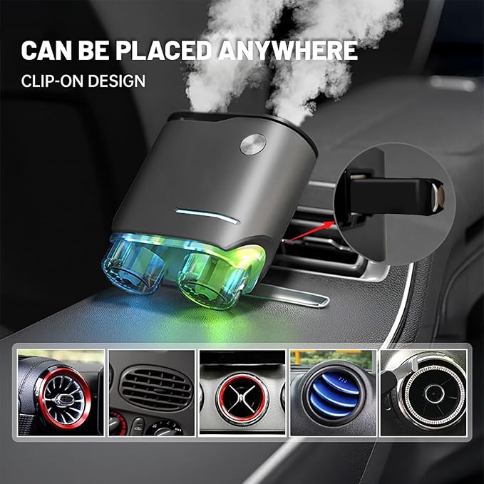 Smart Car Air Fresheners with Dual-Channel Diffuser & 4pcs Essential Oils, Automotive Scent Dispenser Rechargeable Aromatherapy Diffuser Vent Clip for Cars, 3 Adjustable Modes, Long-Lasting Fragrance