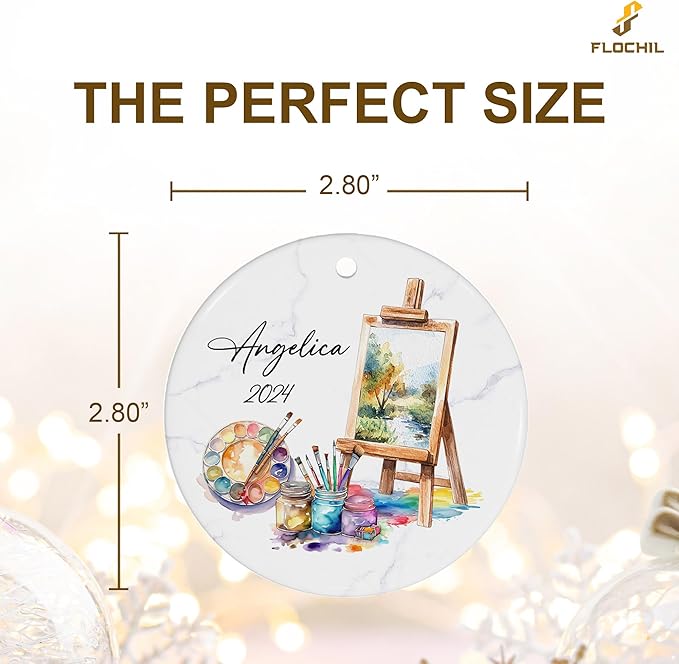 FLOCHIL Personalized Artist Ornaments for Christmas Tree, Custom Artist Palette Christmas Ornament with Name, Drawing Ornaments for Christmas Tree, Gifts for Girls, Christmas