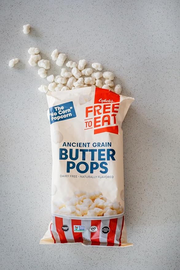 Cybele's Free-to-Eat Ancient Grain Pops - Healthy Snacks, All Natural, Gluten-Free, Vegan, No Preservatives or Additives (Butter Pops 4oz, Pack of 2)